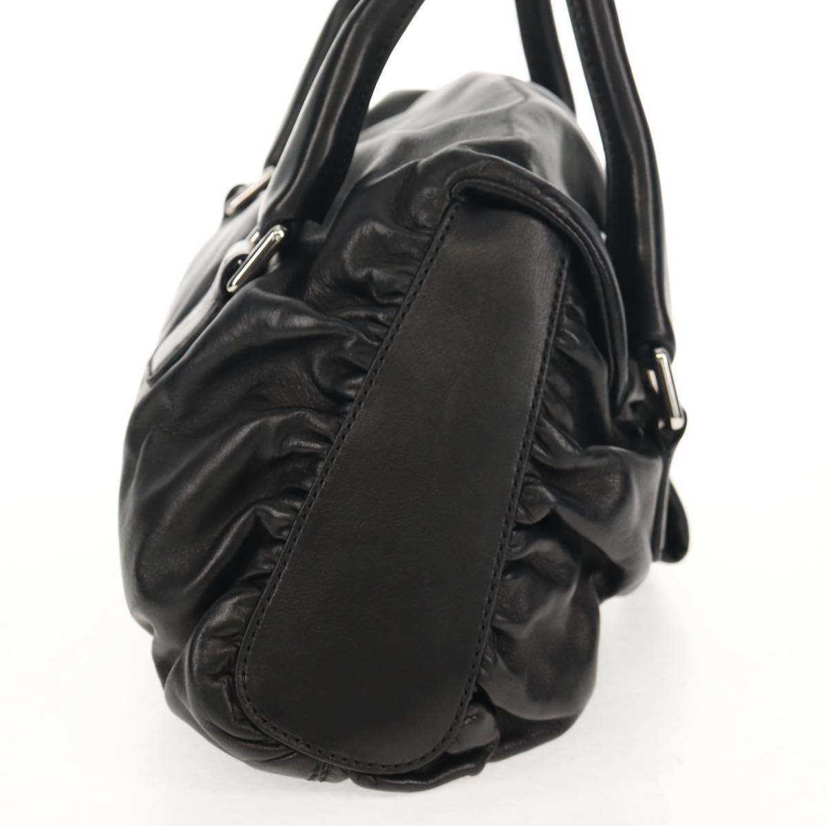 VALENTINO Hand Bag Leather Black Silver Auth 152881A