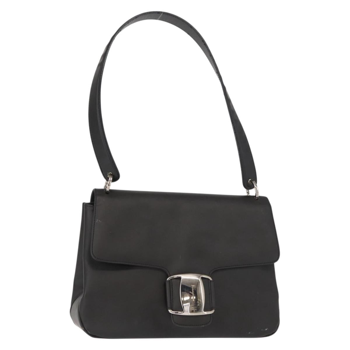 Salvatore Ferragamo Vala Shoulder Bag Leather Black Silver Auth 152882