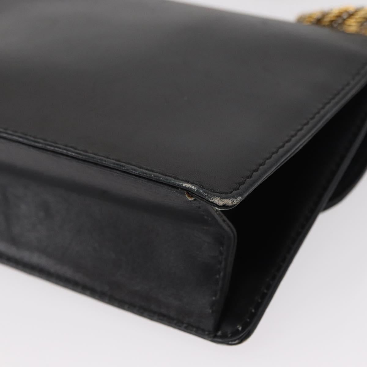 GUCCI Chain Shoulder Bag Leather Black Gold 447632 Auth 152883