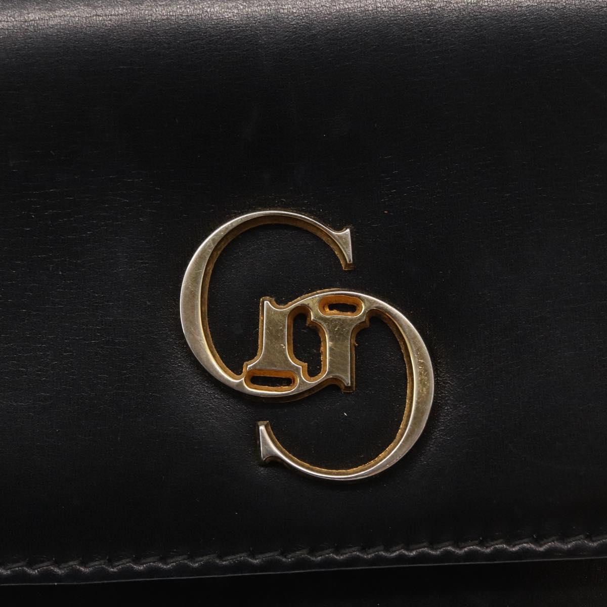 GUCCI Chain Shoulder Bag Leather Black Gold 447632 Auth 152883