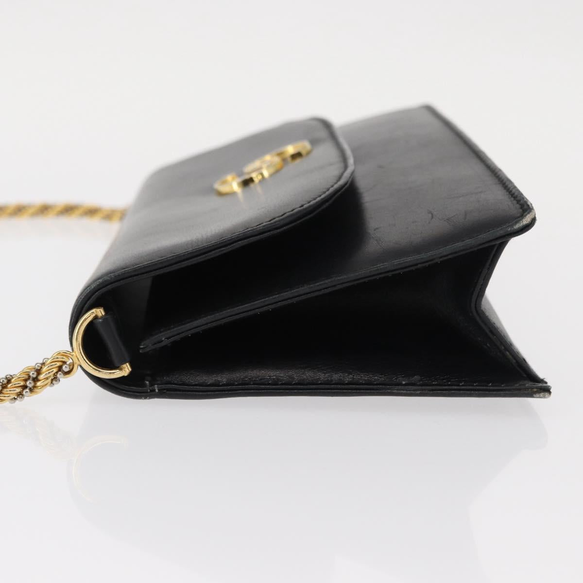 GUCCI Chain Shoulder Bag Leather Black Gold 447632 Auth 152883