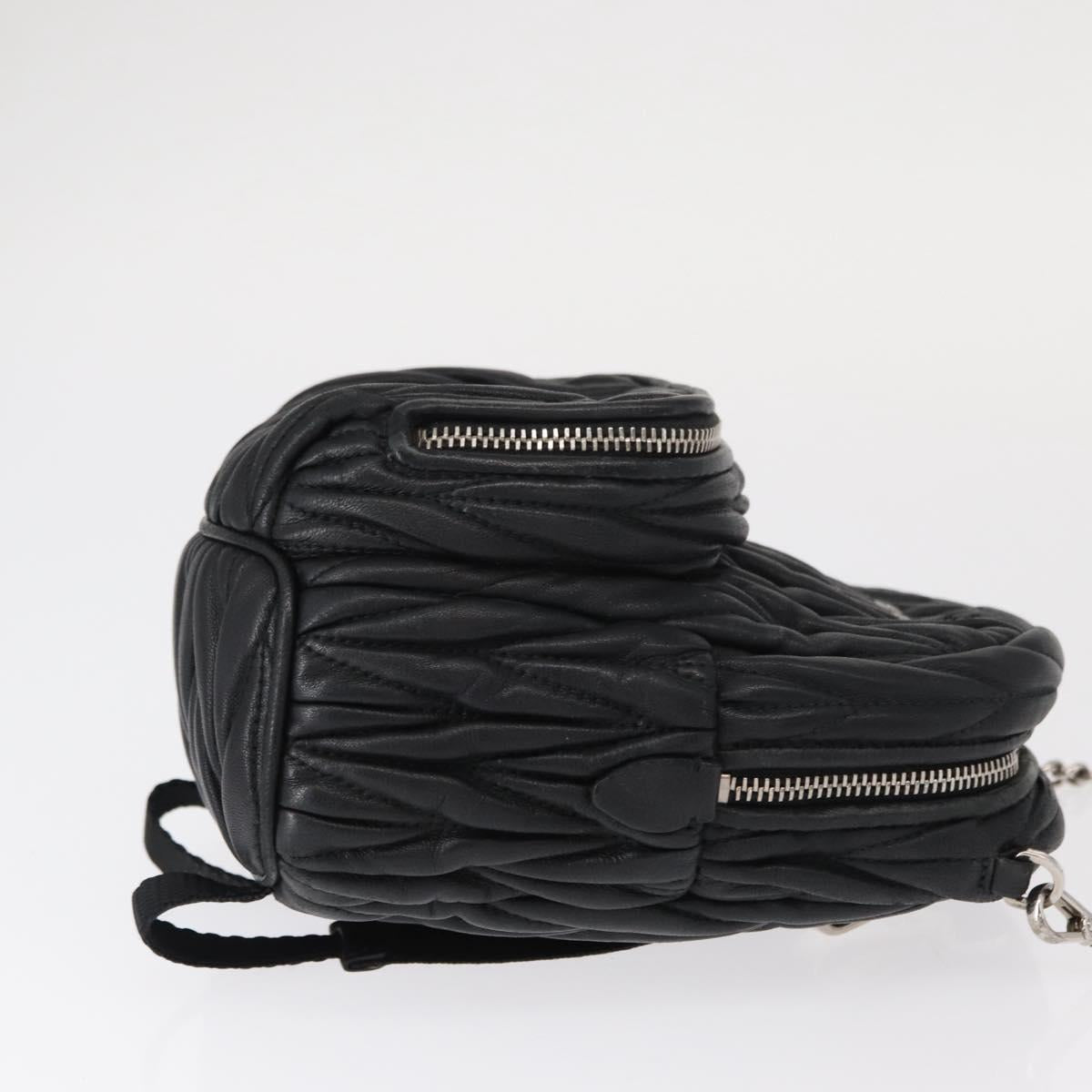 Miu Miu Matelasse Chain Shoulder Shoulder Bag Leather Black Silver Auth 152885