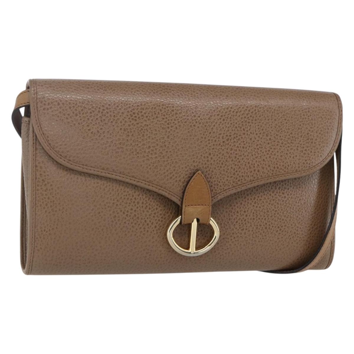 Christian Dior Shoulder Bag Leather Brown gold Auth 152886