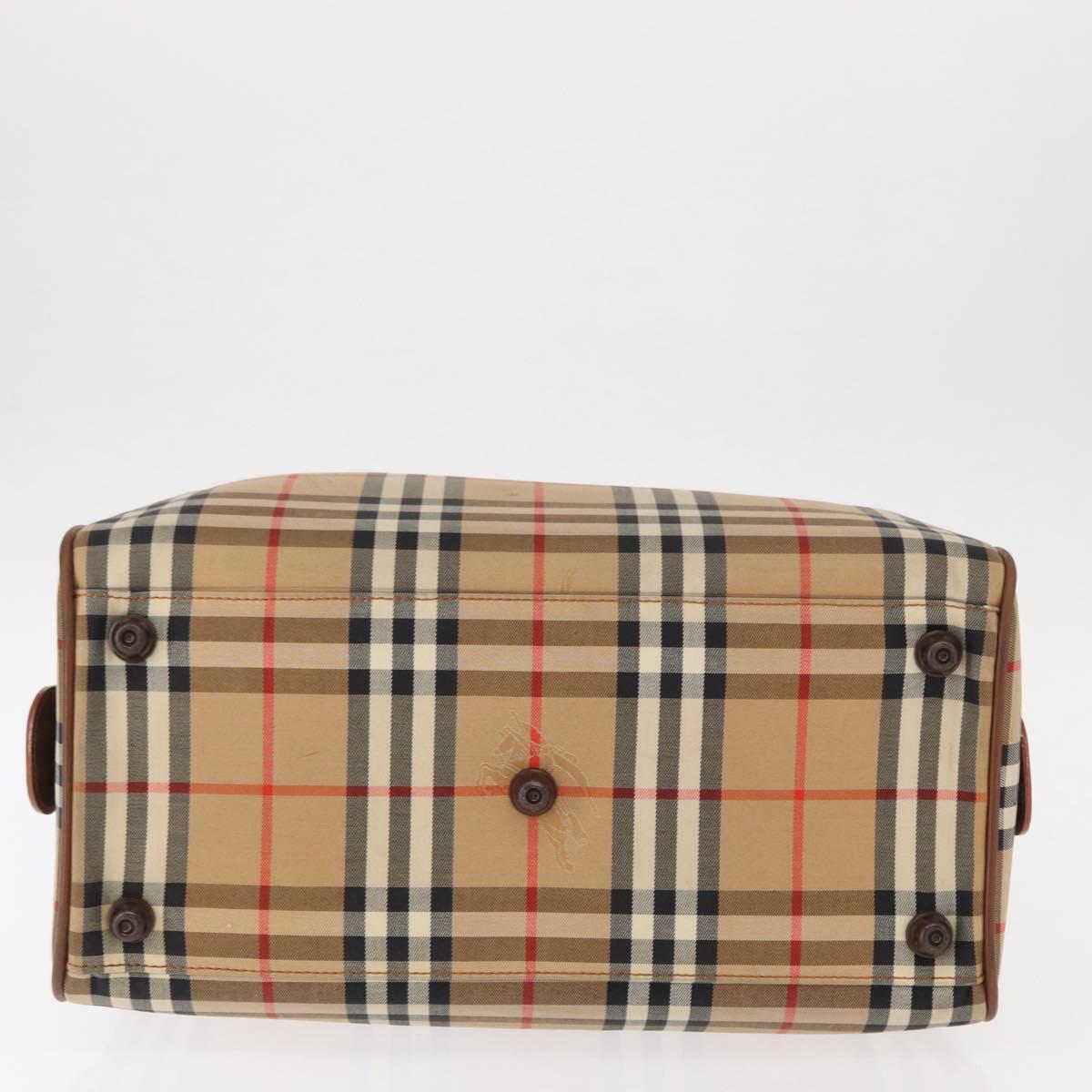 Burberrys Nova Check Boston Bag Canvas Leather Gold Beige Auth 152887