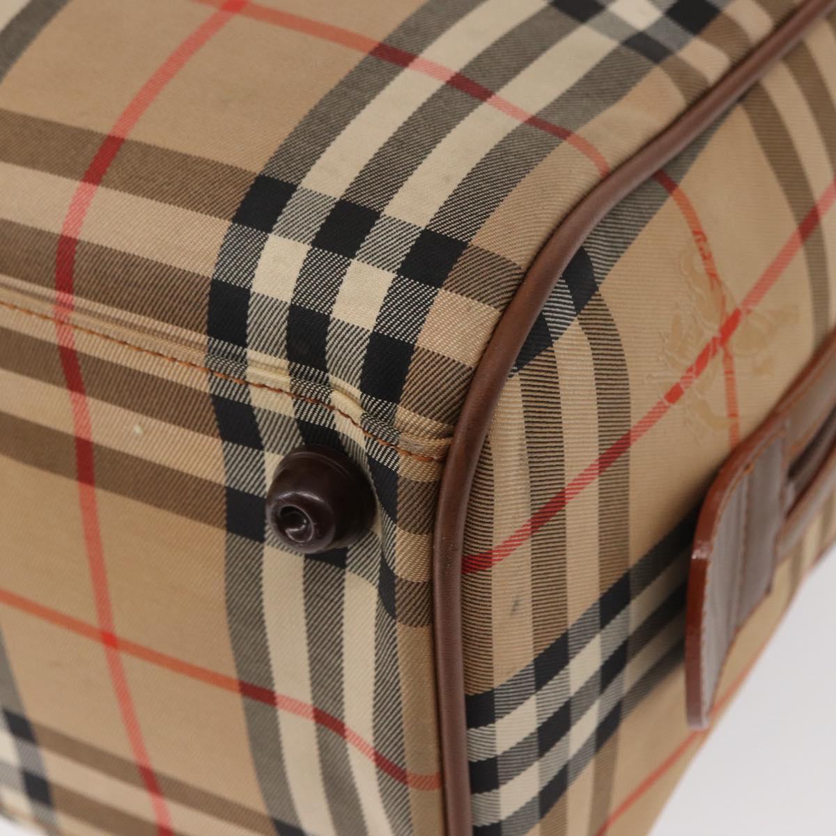 Burberrys Nova Check Boston Bag Canvas Leather Gold Beige Auth 152887
