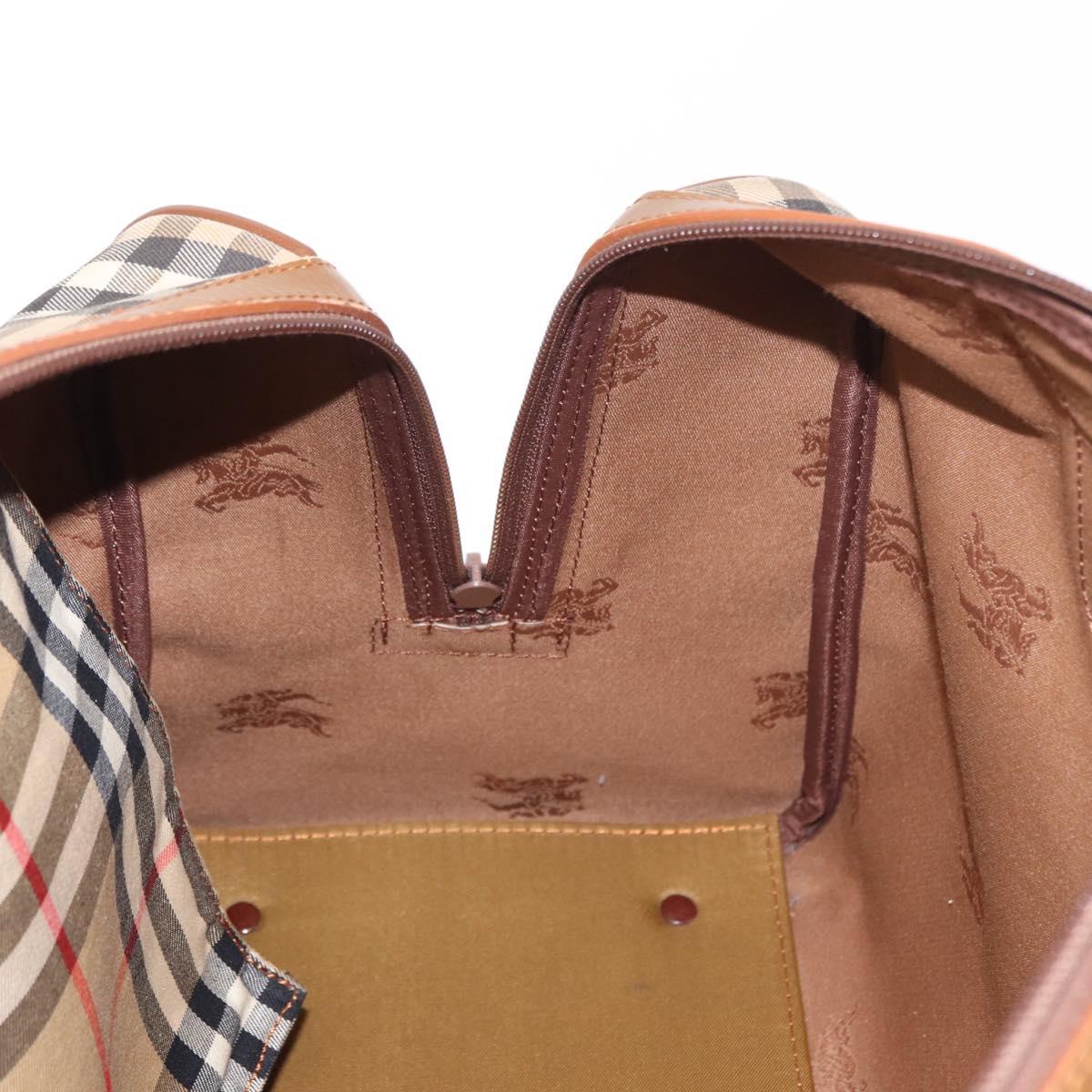 Burberrys Nova Check Boston Bag Canvas Leather Gold Beige Auth 152887