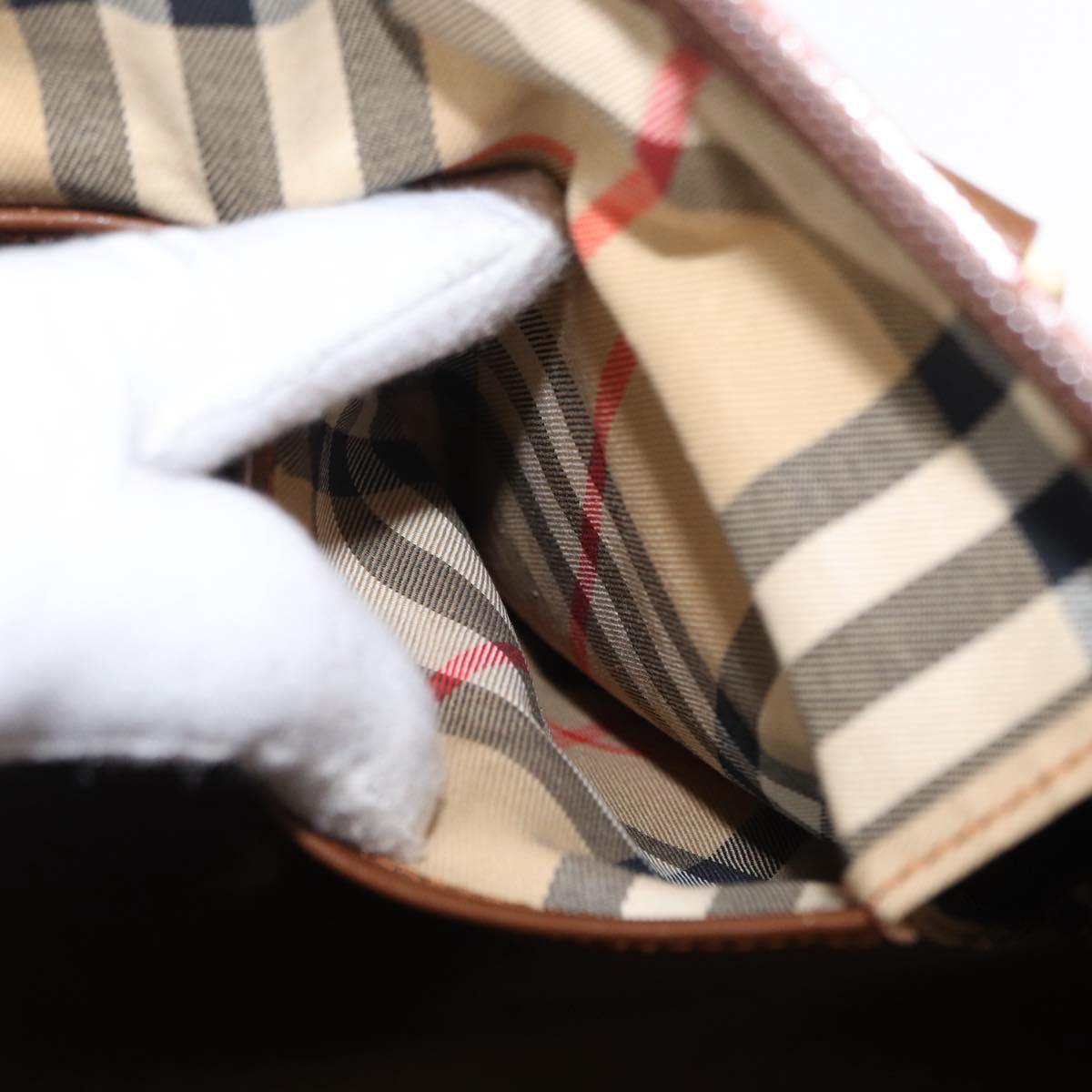 Burberrys Nova Check Boston Bag Canvas Leather Gold Beige Auth 152887