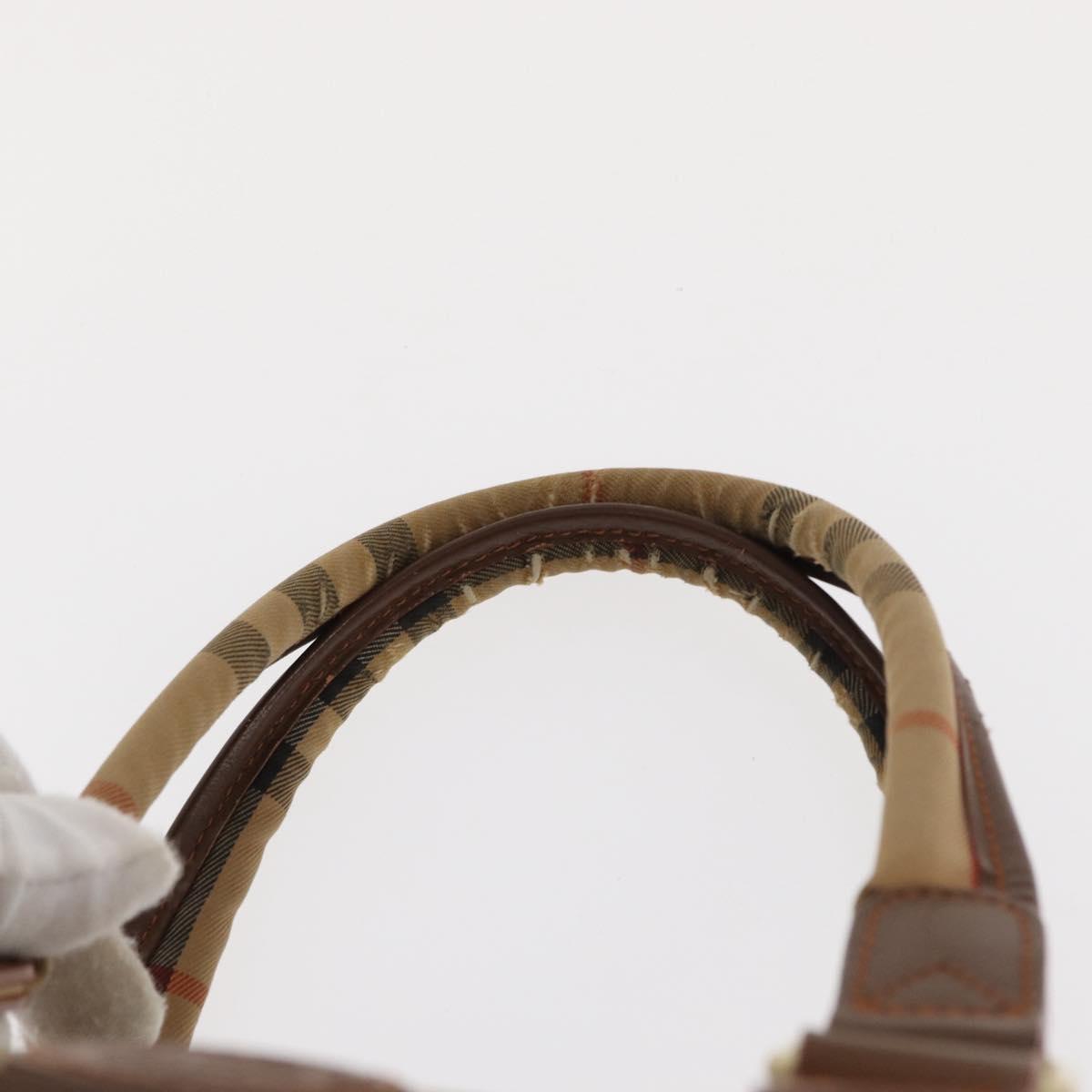 Burberrys Nova Check Boston Bag Canvas Leather Gold Beige Auth 152887