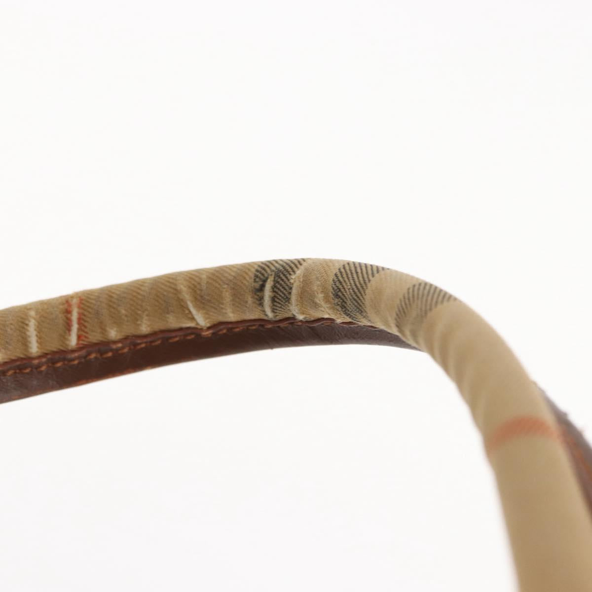 Burberrys Nova Check Boston Bag Canvas Leather Gold Beige Auth 152887