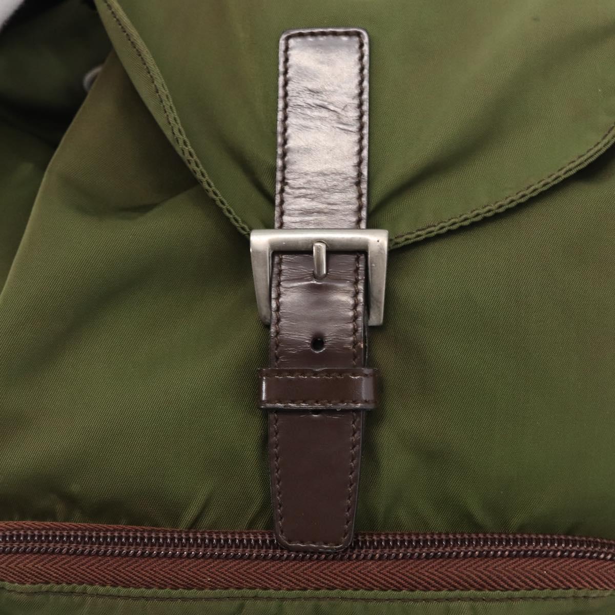 PRADA Backpack Nylon Khaki Silver Auth 152889