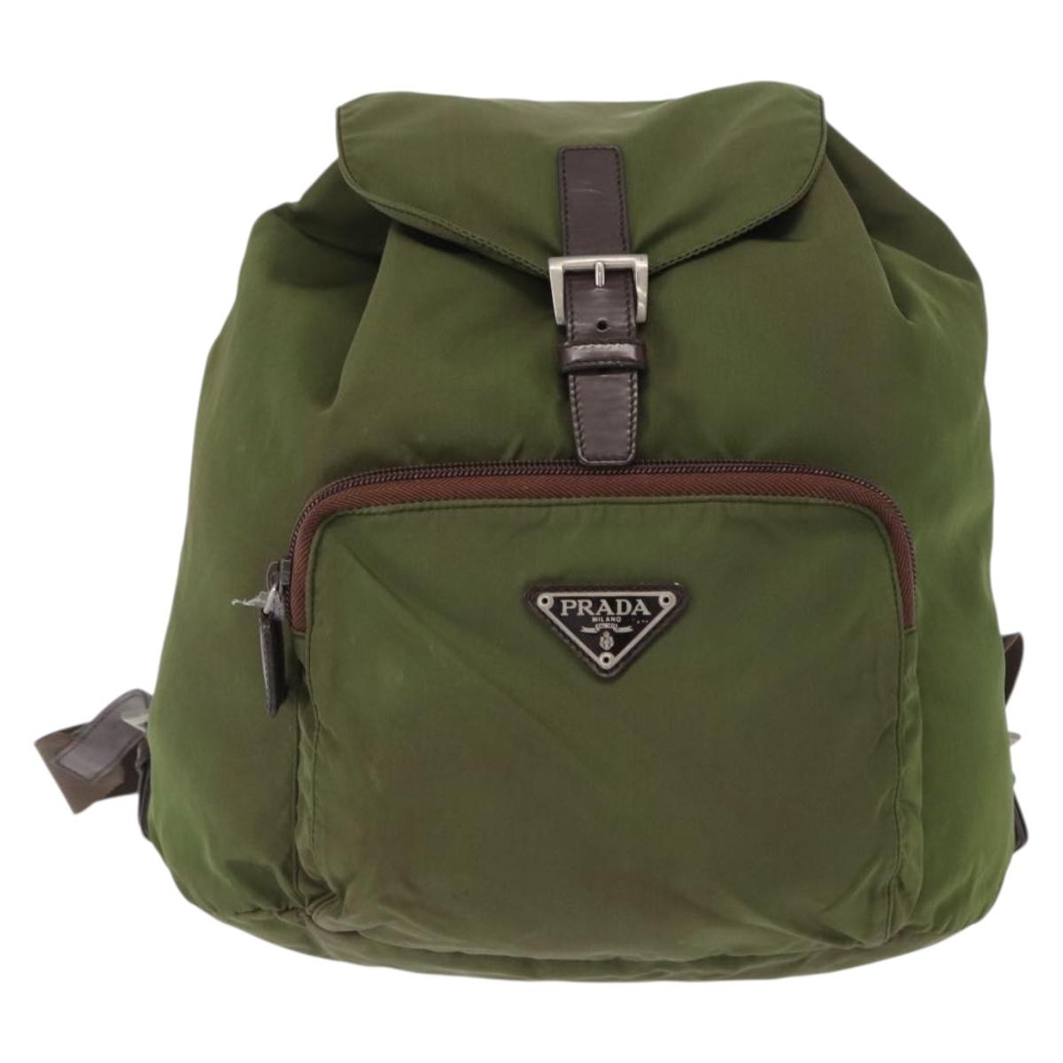 PRADA Backpack Nylon Khaki Silver Auth 152889