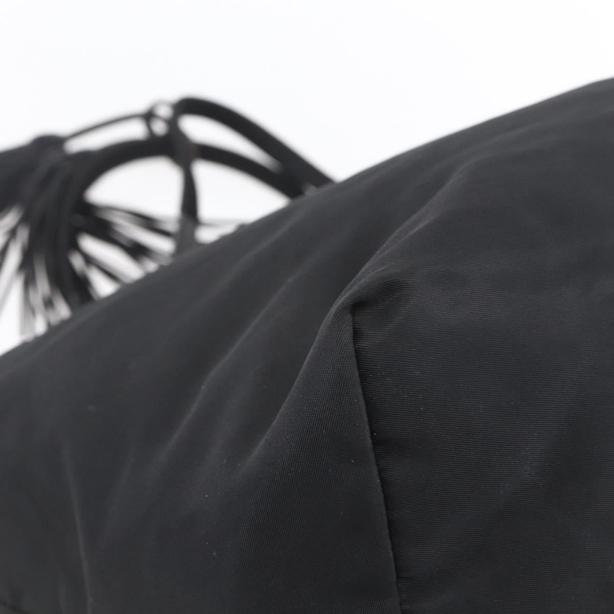 PRADA Tote Bag Nylon Black Silver Auth 152892