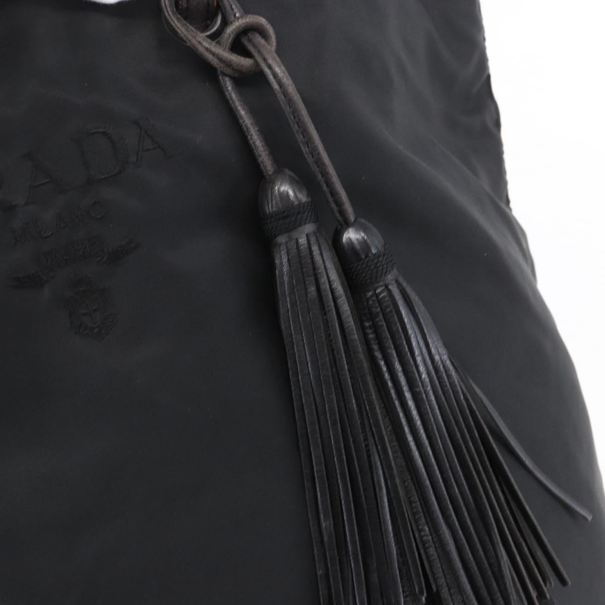 PRADA Tote Bag Nylon Black Silver Auth 152892