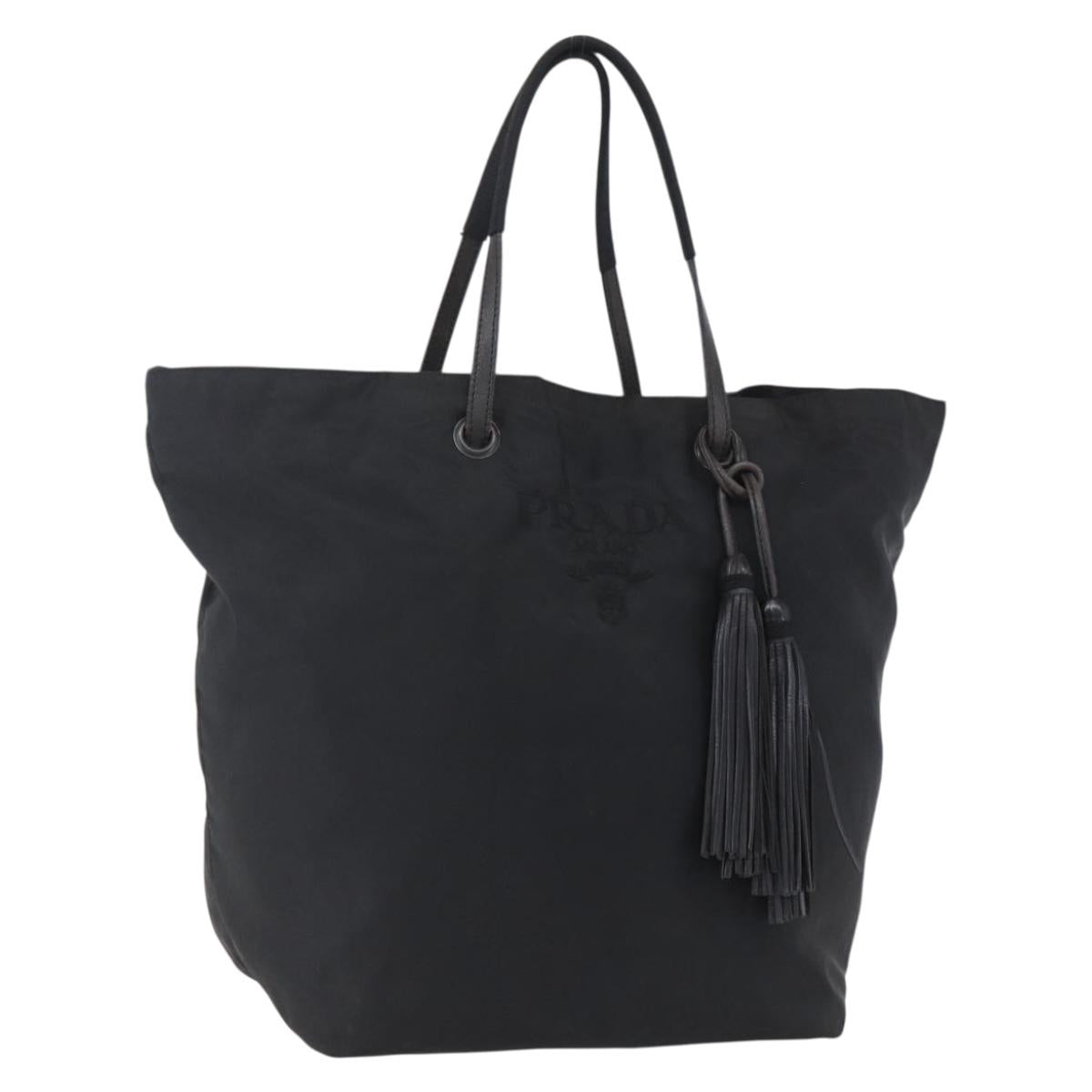 PRADA Tote Bag Nylon Black Silver Auth 152892
