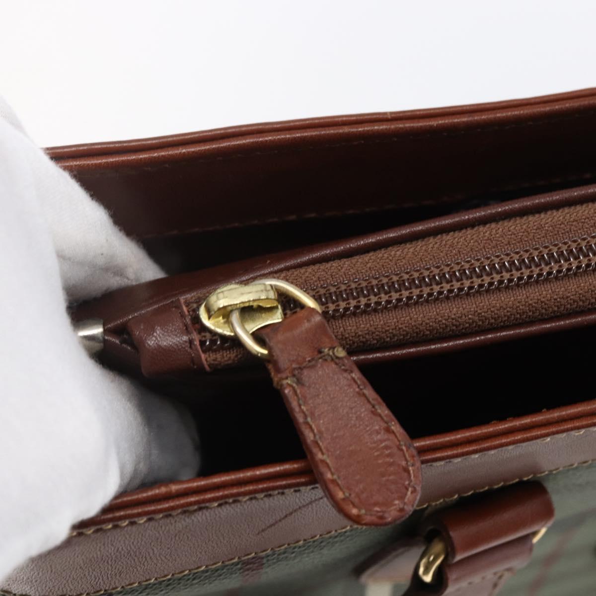 Burberrys Nova Check Tote Bag PVC Leather Green Gold Auth 152895