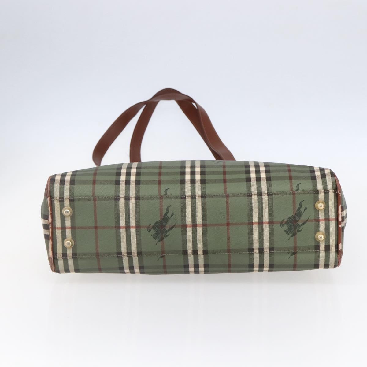 Burberrys Nova Check Tote Bag PVC Leather Green Gold Auth 152895