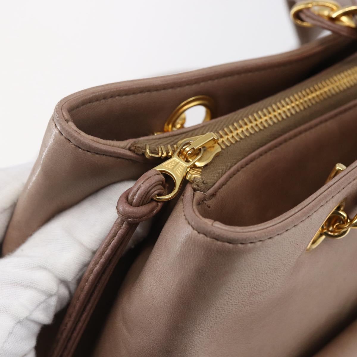 CHANEL Here Chain Shoulder Bag Lamb Skin Beige Gold CC Auth 152897