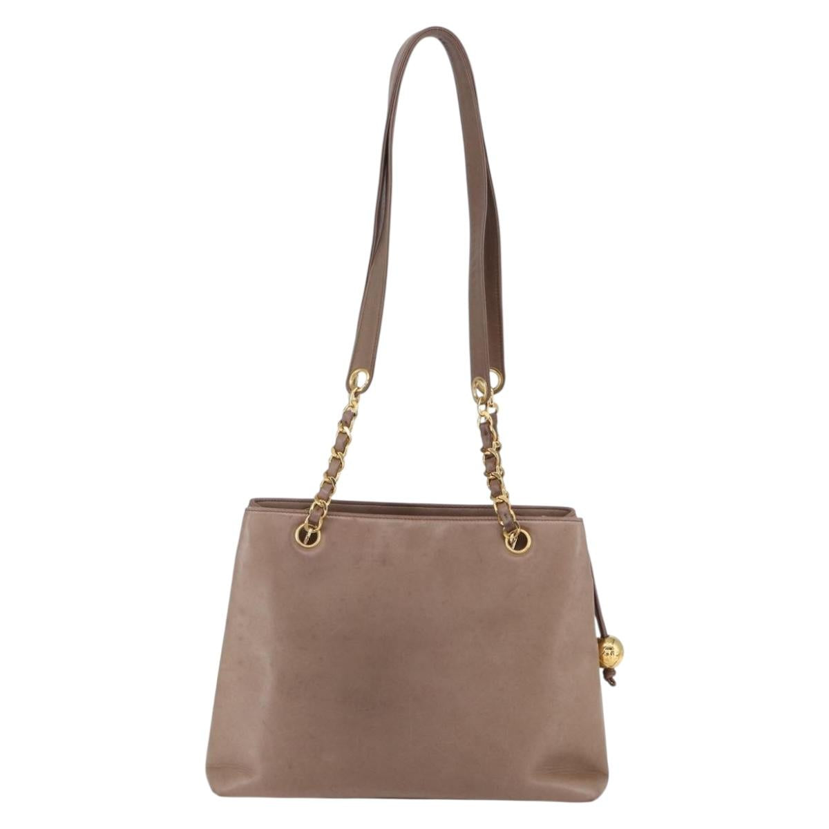 CHANEL Here Chain Shoulder Bag Lamb Skin Beige Gold CC Auth 152897A
