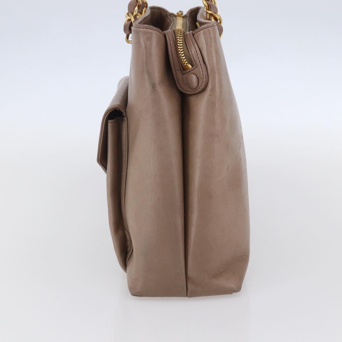 CHANEL Here Chain Shoulder Bag Lamb Skin Beige Gold CC Auth 152897A