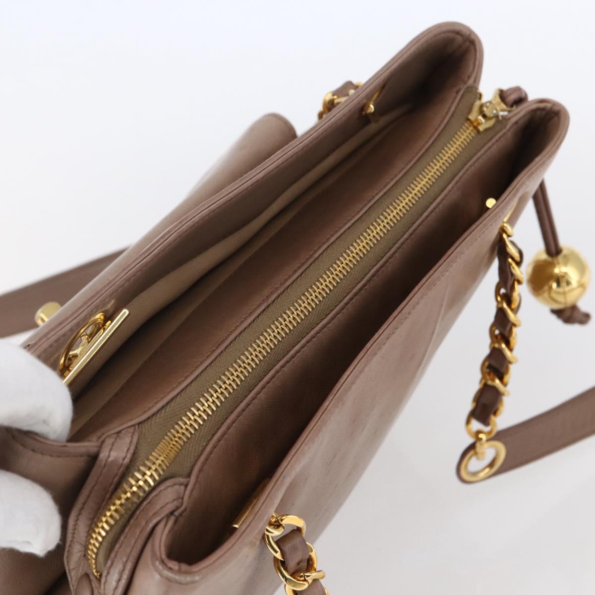 CHANEL Here Chain Shoulder Bag Lamb Skin Beige Gold CC Auth 152897A