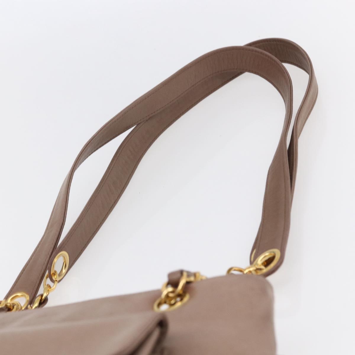CHANEL Here Chain Shoulder Bag Lamb Skin Beige Gold CC Auth 152897A