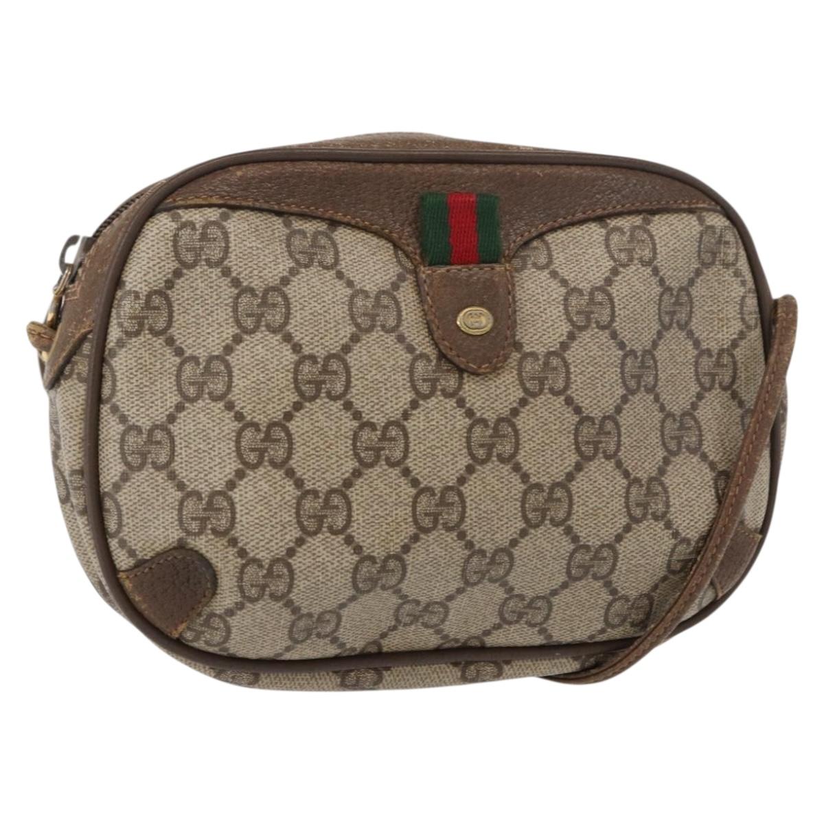 GUCCI GG Supreme Web Sherry Line Bag PVC Beige Gold 89 02 066 Auth 152906