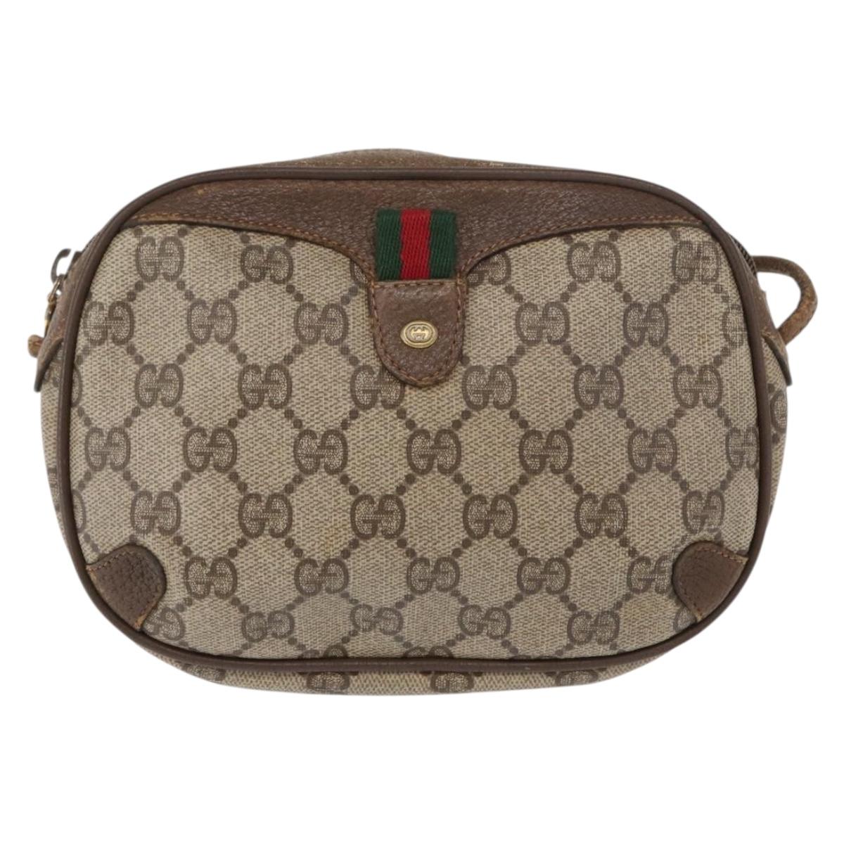 GUCCI GG Supreme Web Sherry Line Bag PVC Beige Gold 89 02 066 Auth 152906