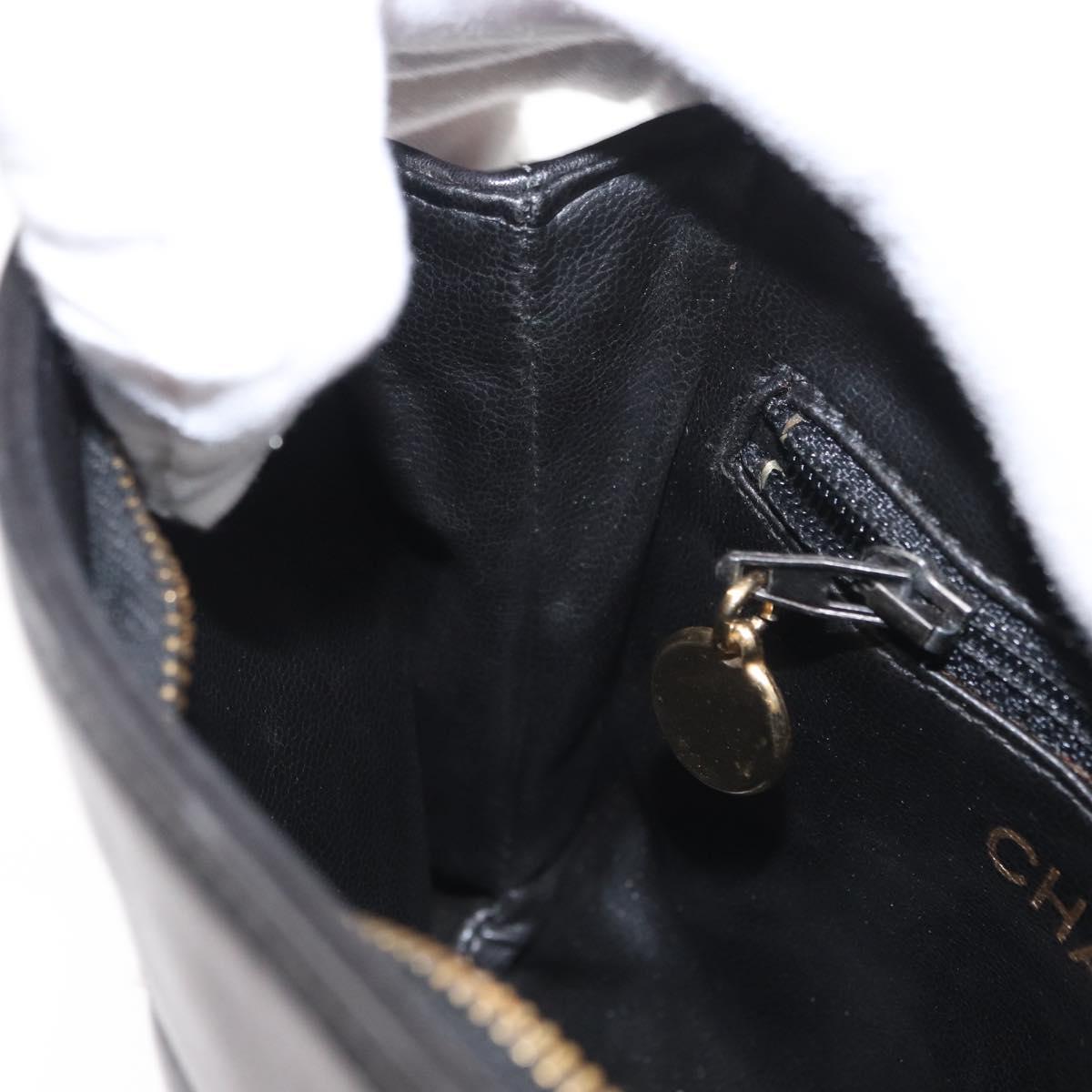 CHANEL COCO Mark Matelasse Waist Bag Leather Black Gold CC Auth 152921