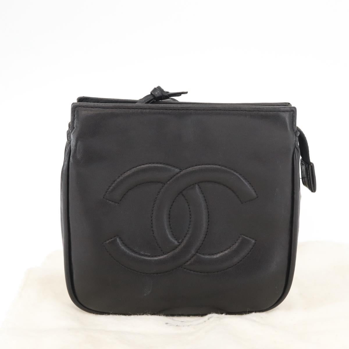 CHANEL COCO Mark Matelasse Waist Bag Leather Black Gold CC Auth 152921