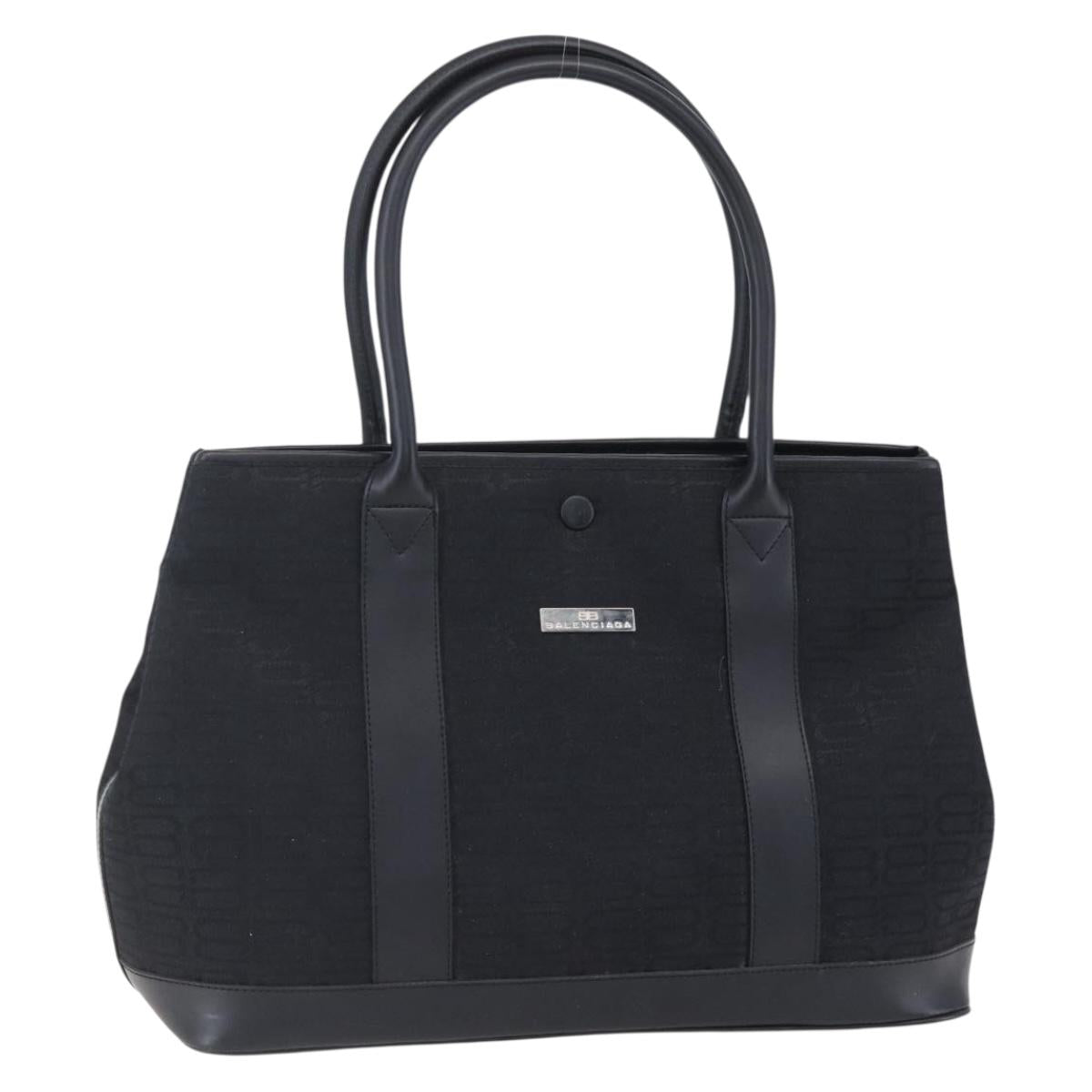 BALENCIAGA Tote Bag Canvas Leather Black Silver Auth 152929