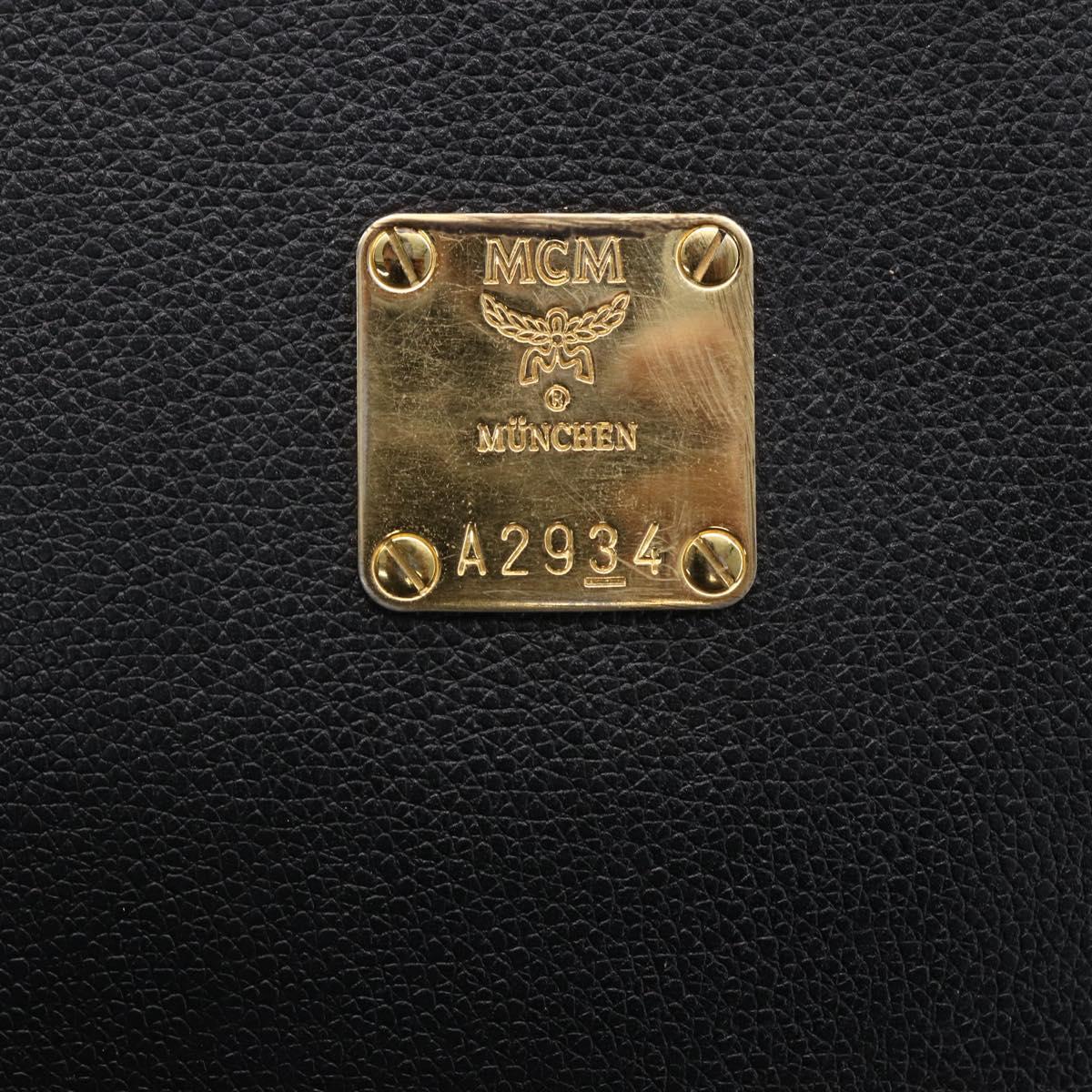 MCM Hand Bag Leather Black Gold Auth 152933