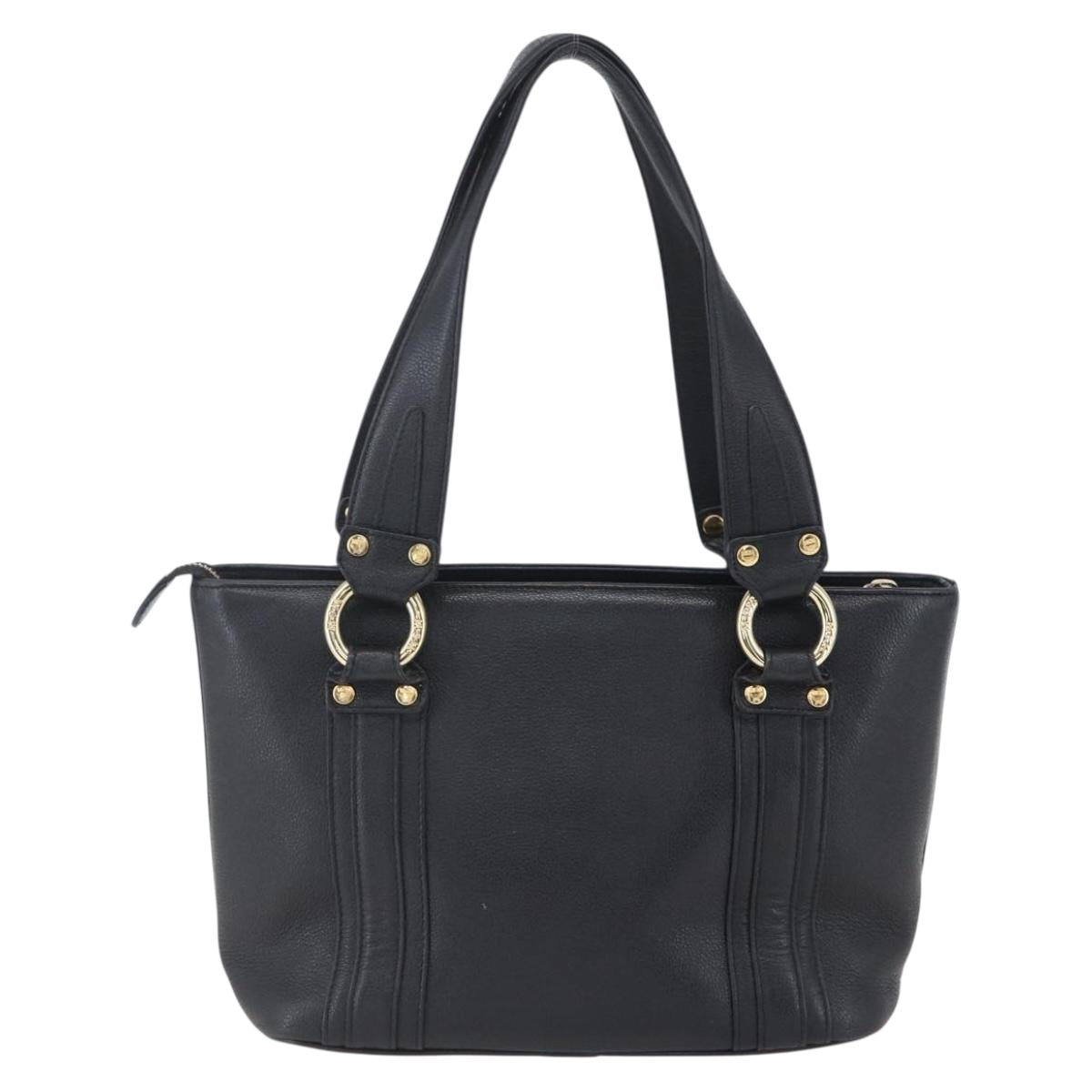 MCM Hand Bag Leather Black Gold Auth 152933