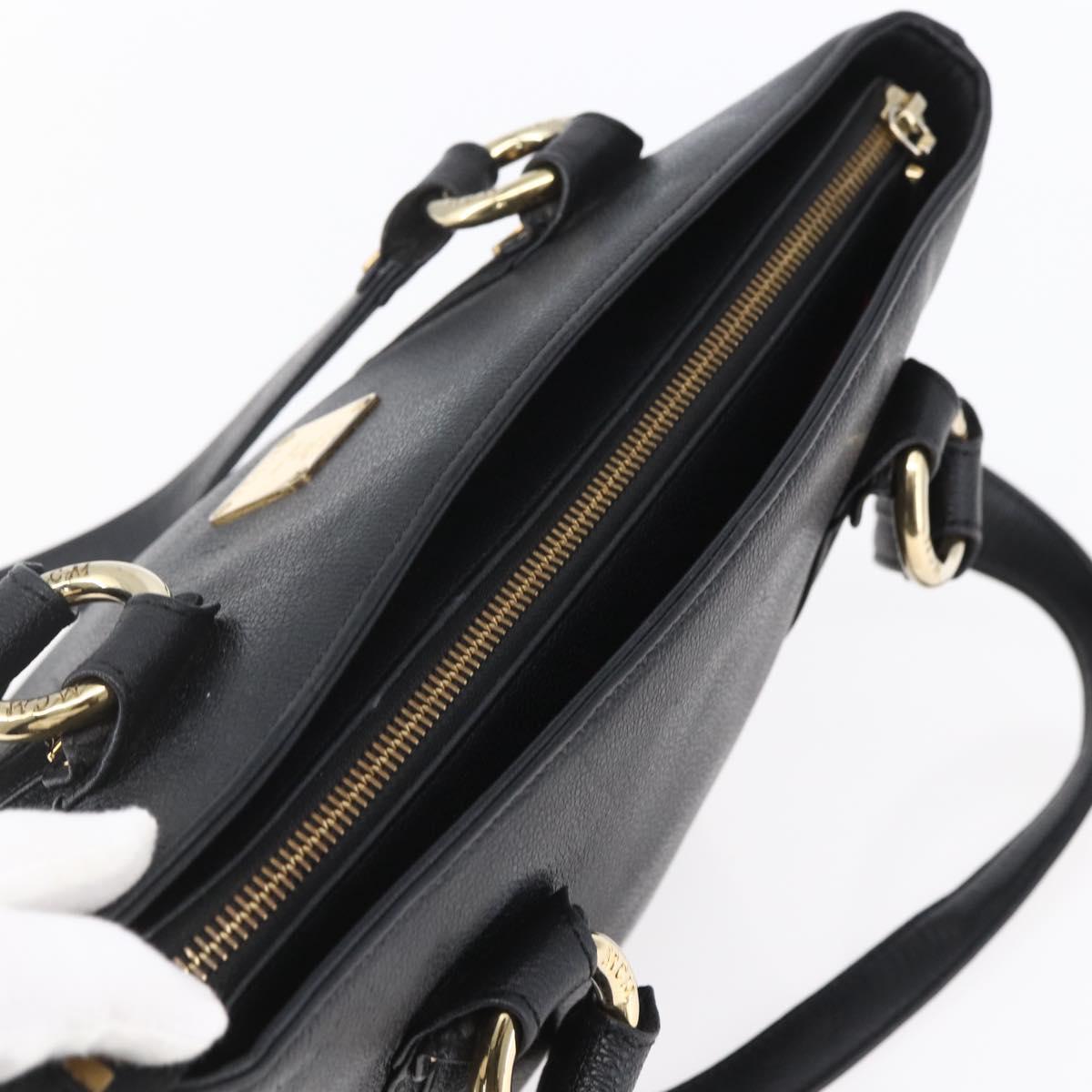MCM Hand Bag Leather Black Gold Auth 152933