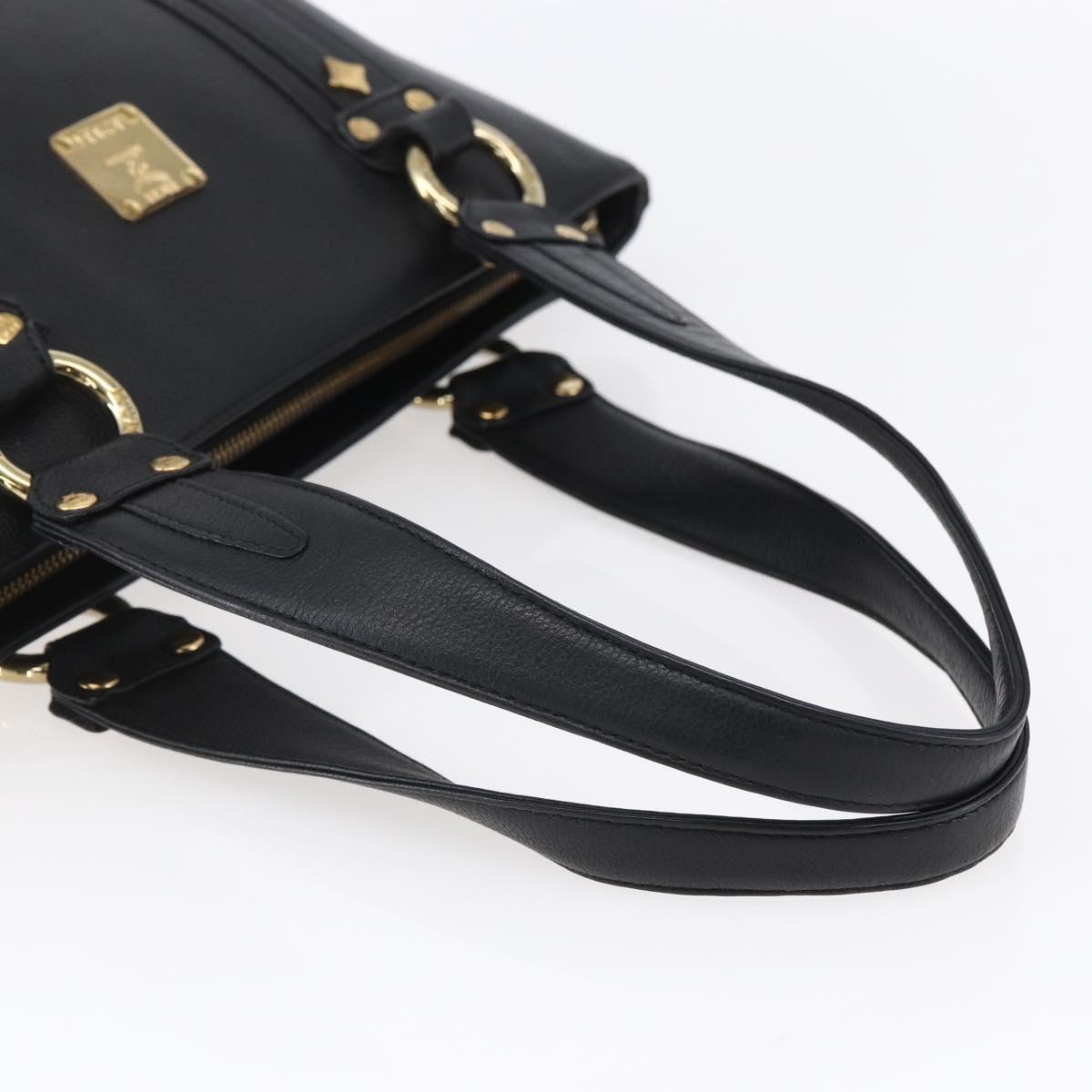 MCM Hand Bag Leather Black Gold Auth 152933