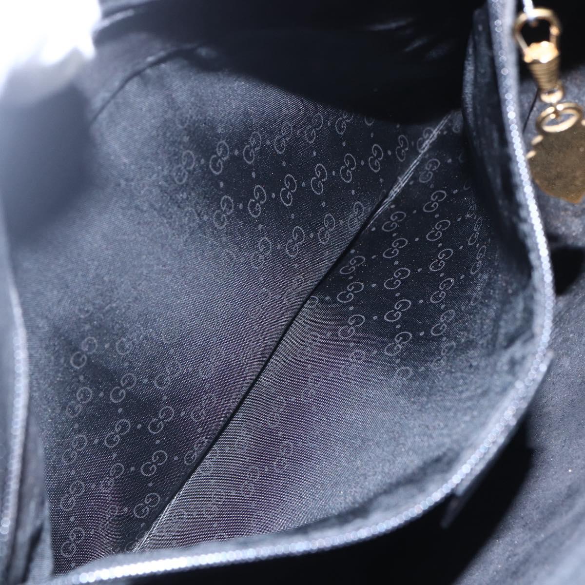 GUCCI Shoulder Bag Leather Black Gold Auth 152934