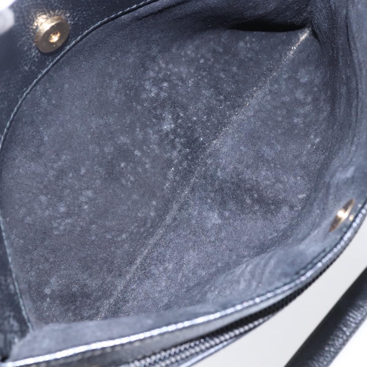 GUCCI Shoulder Bag Leather Black Gold Auth 152934