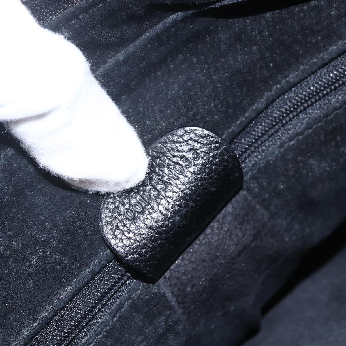 GUCCI Shoulder Bag Leather Black Gold Auth 152934