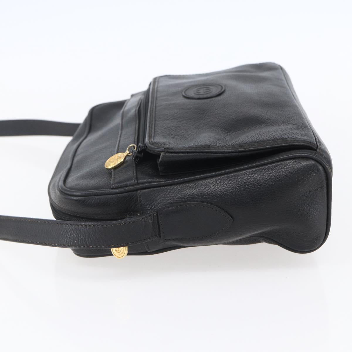 GUCCI Shoulder Bag Leather Black Gold Auth 152934