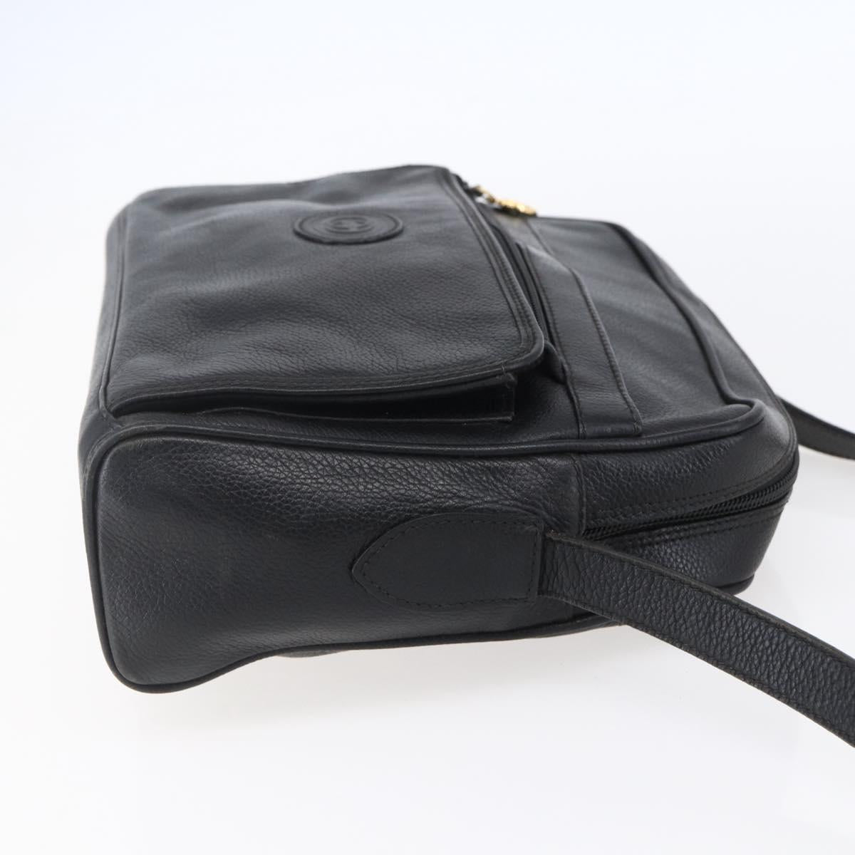 GUCCI Shoulder Bag Leather Black Gold Auth 152934