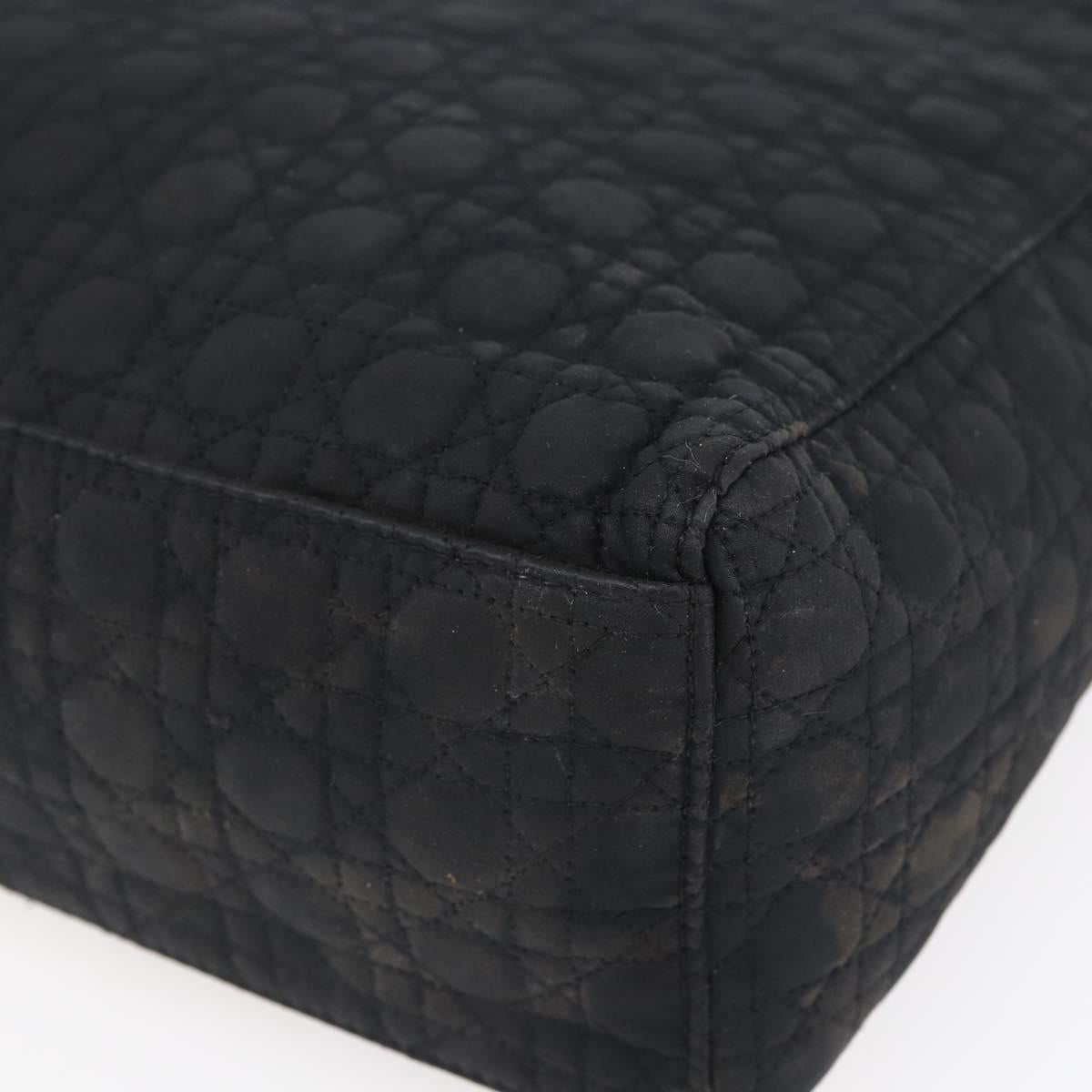 Christian Dior Lady Dior Canage Hand Bag Nylon Black Gold Auth 152936