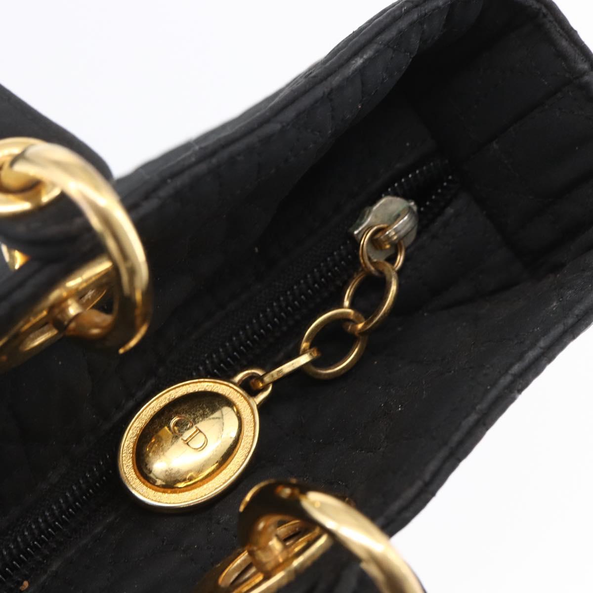 Christian Dior Lady Dior Canage Hand Bag Nylon Black Gold Auth 152936