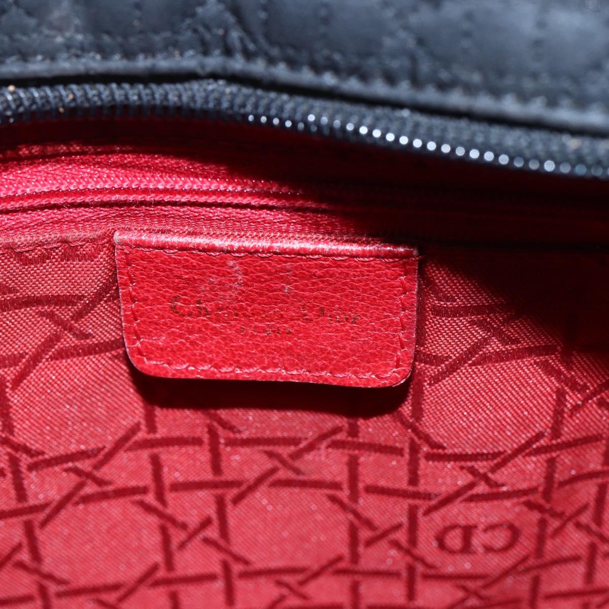 Christian Dior Lady Dior Canage Hand Bag Nylon Black Gold Auth 152936