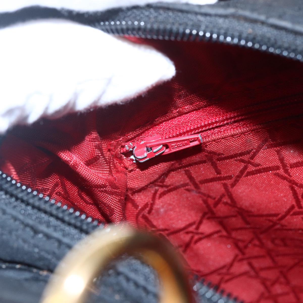 Christian Dior Lady Dior Canage Hand Bag Nylon Black Gold Auth 152936