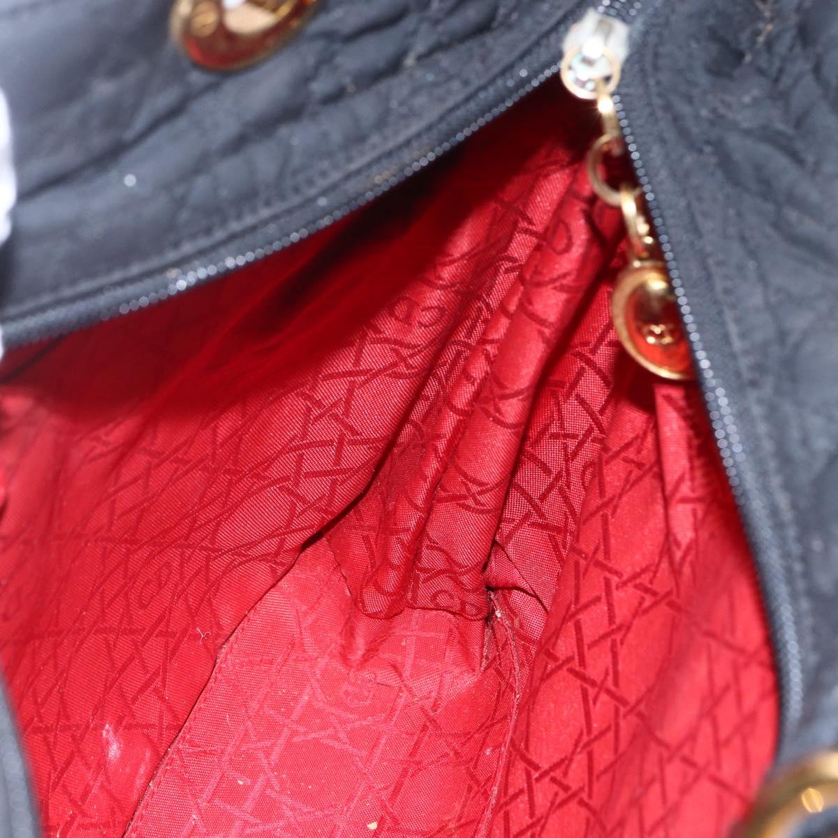 Christian Dior Lady Dior Canage Hand Bag Nylon Black Gold Auth 152936