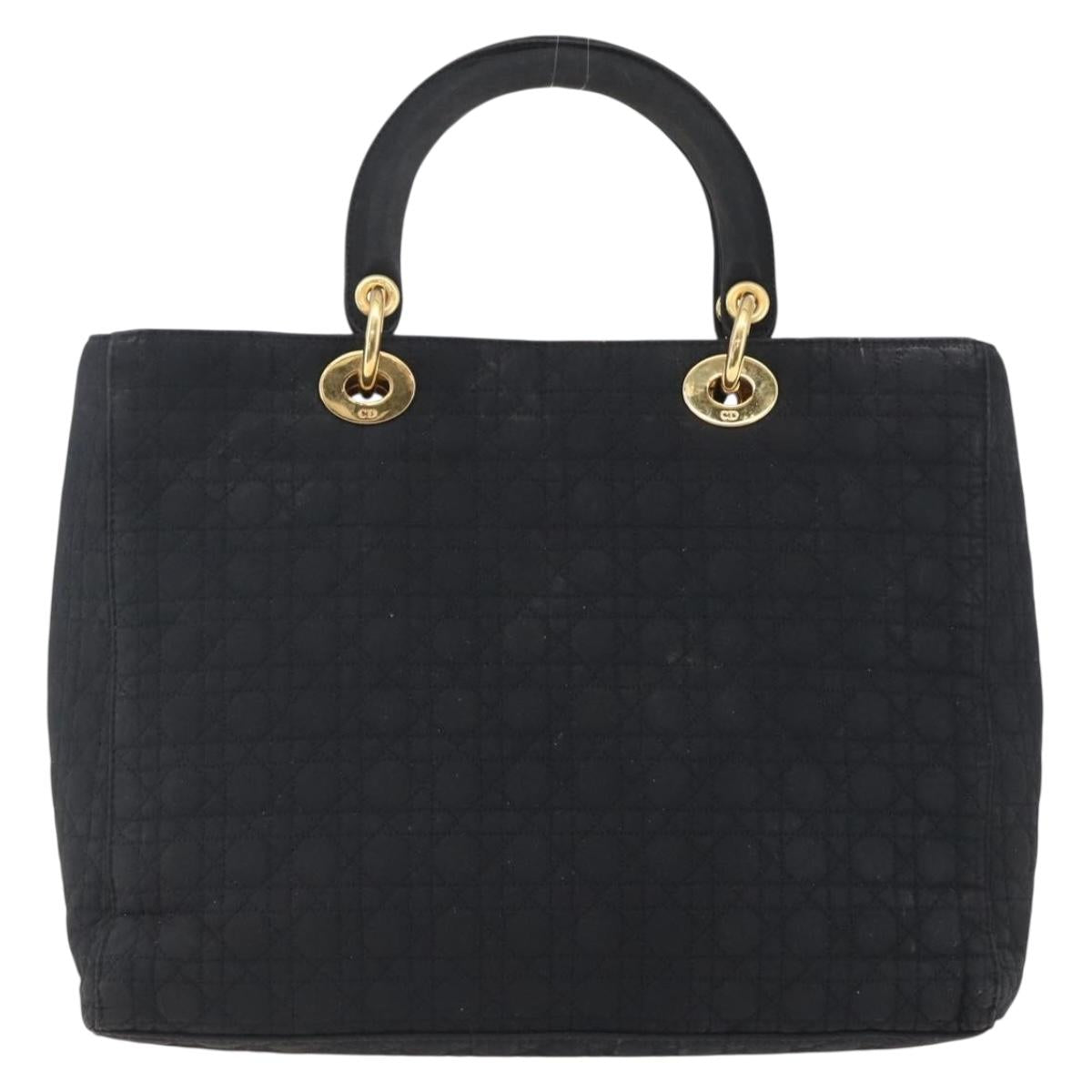 Christian Dior Lady Dior Canage Hand Bag Nylon Black Gold Auth 152936