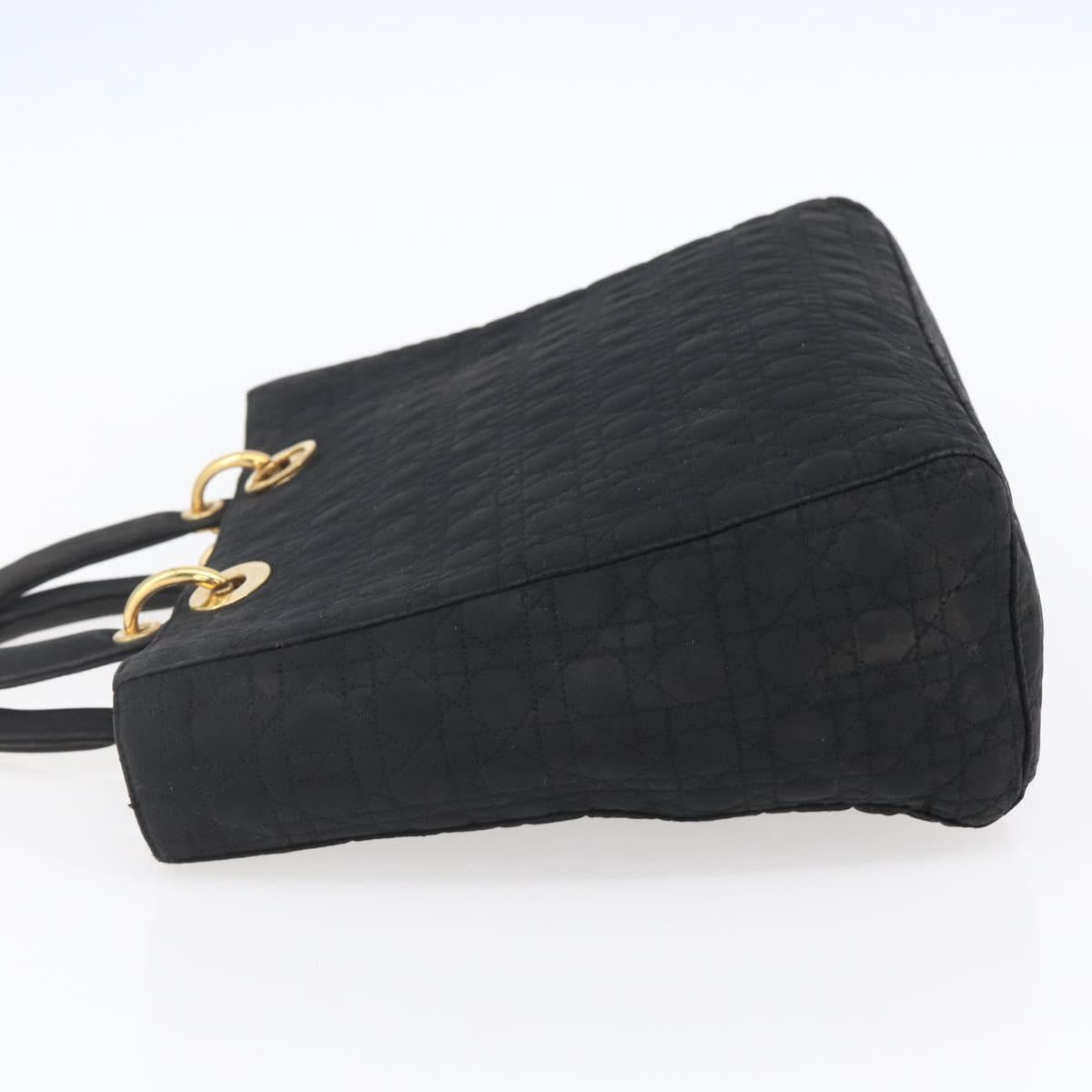 Christian Dior Lady Dior Canage Hand Bag Nylon Black Gold Auth 152936
