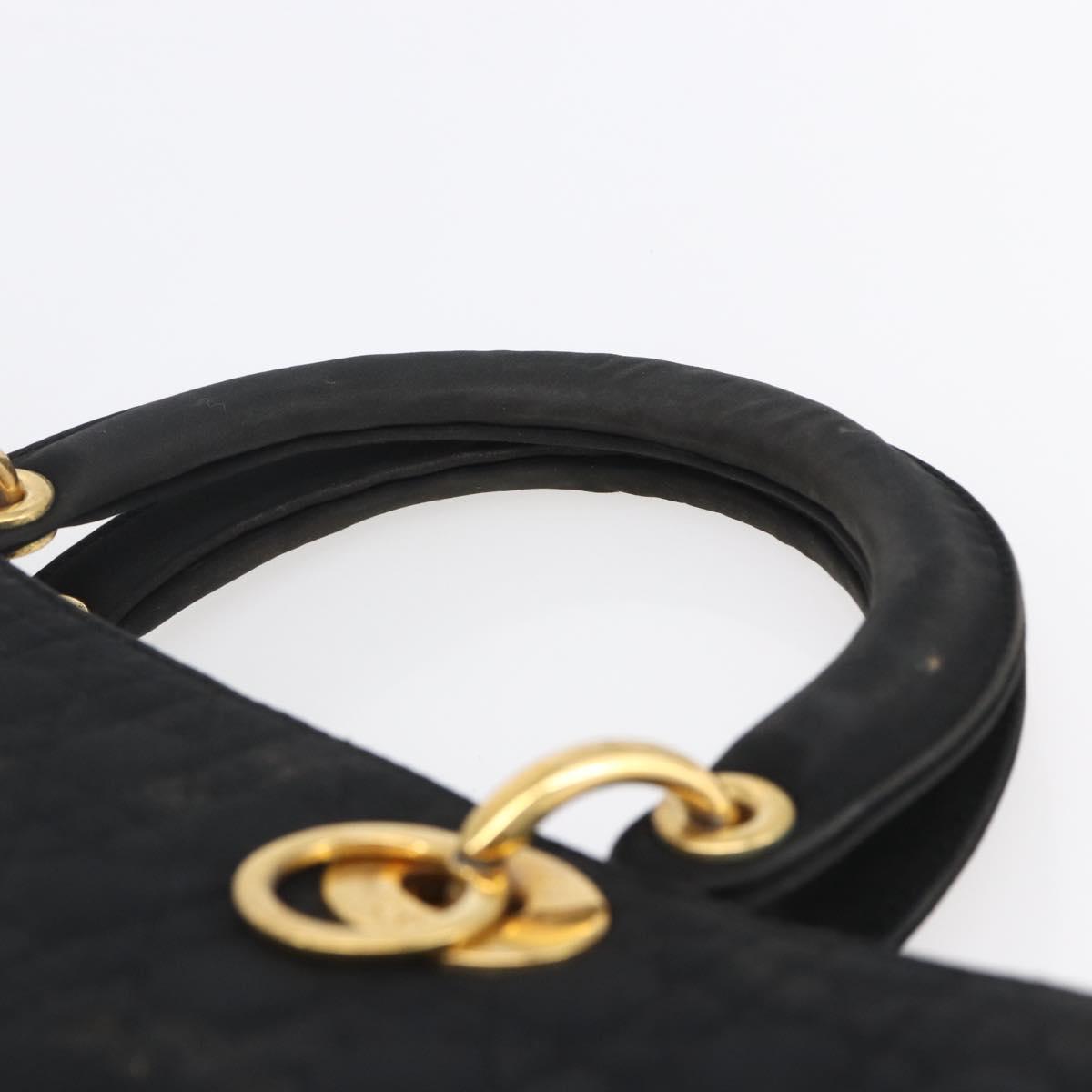 Christian Dior Lady Dior Canage Hand Bag Black Gold Auth 152936