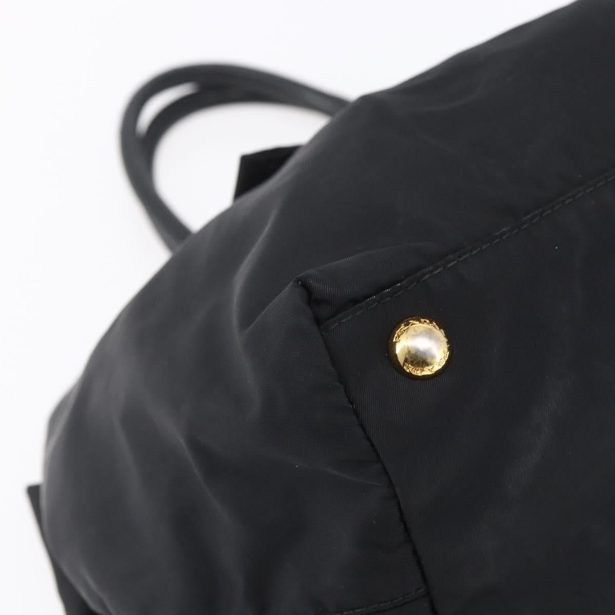 PRADA Hand Bag Nylon Black Gold Auth 152937