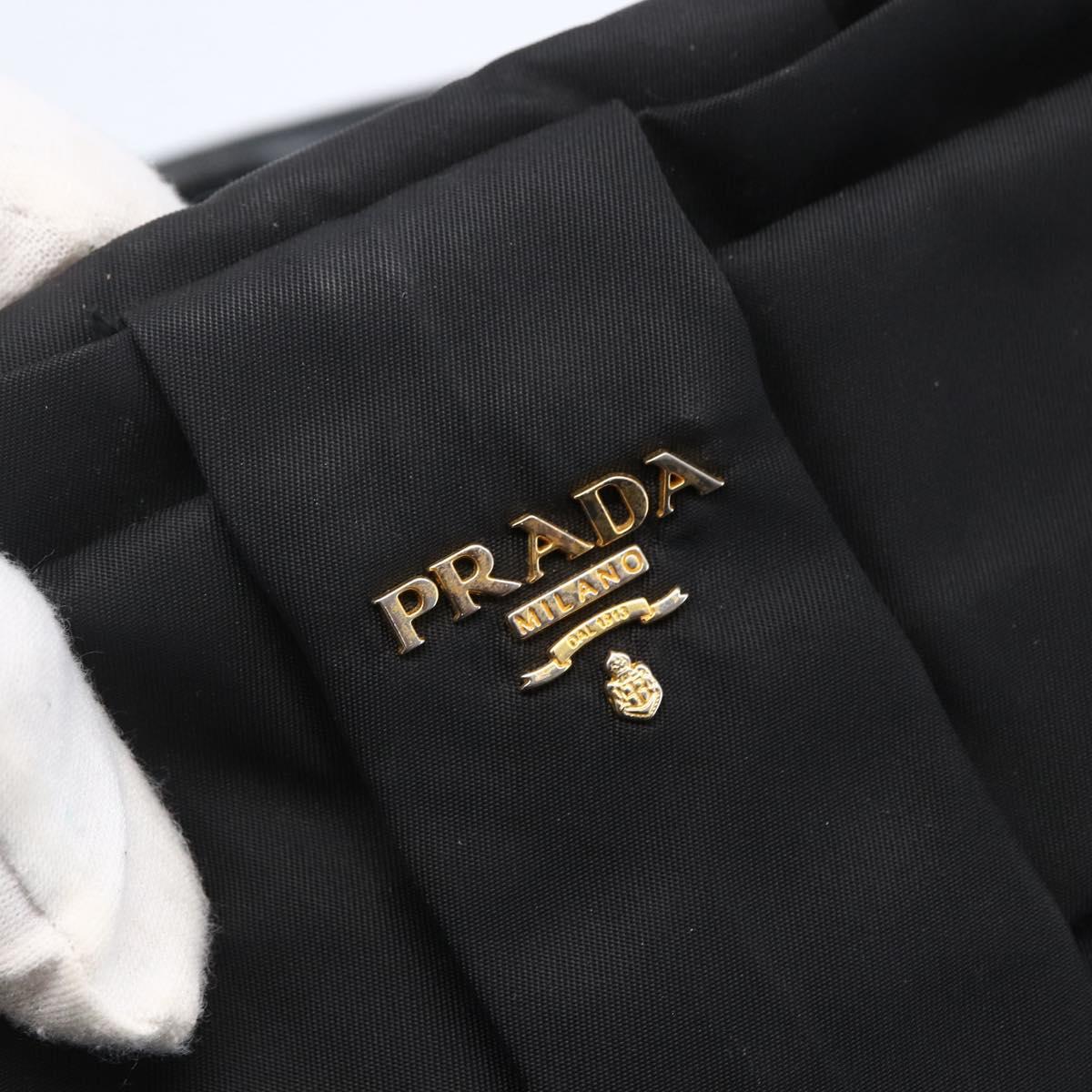 PRADA Hand Bag Nylon Black Gold Auth 152937