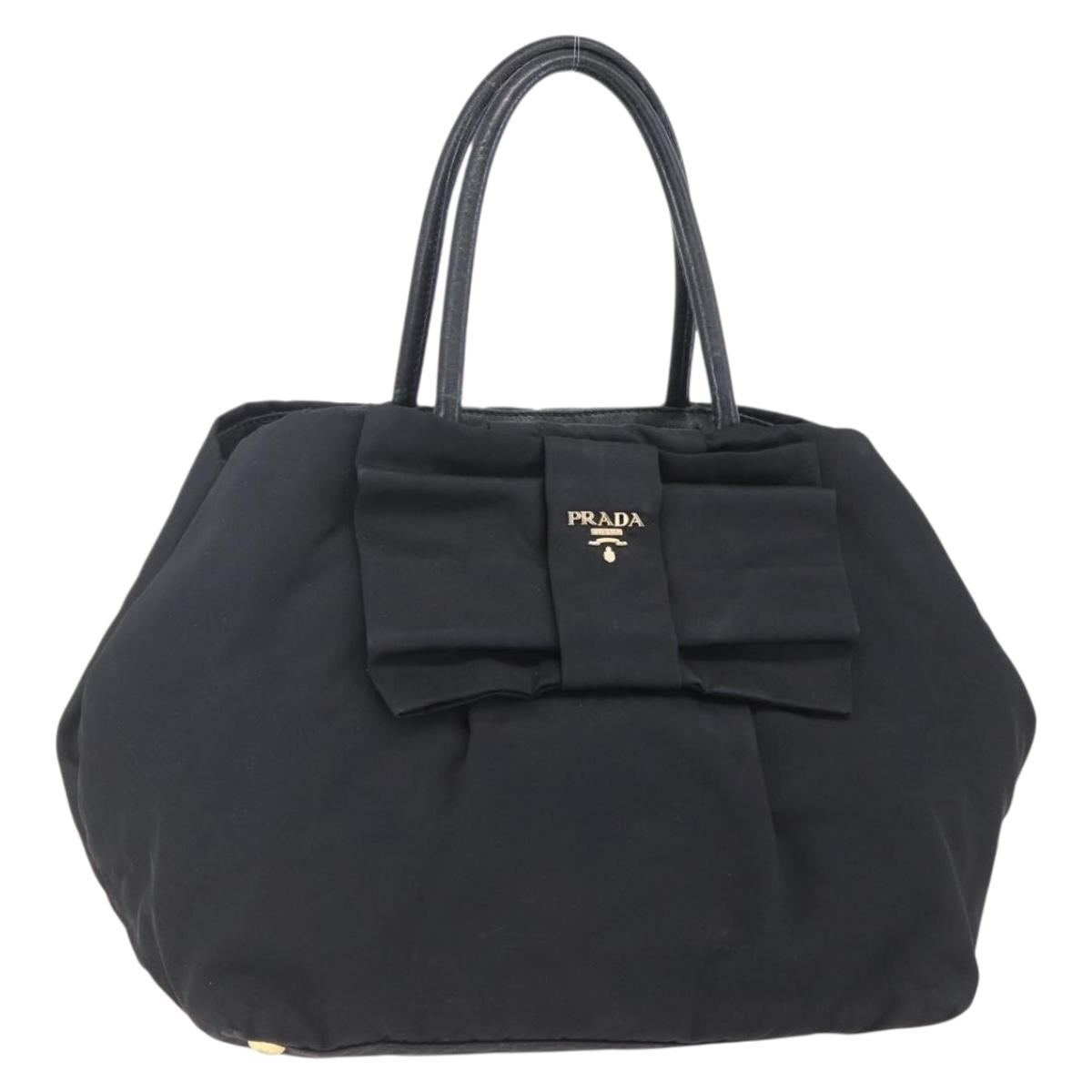 PRADA Hand Bag Nylon Black Gold Auth 152937